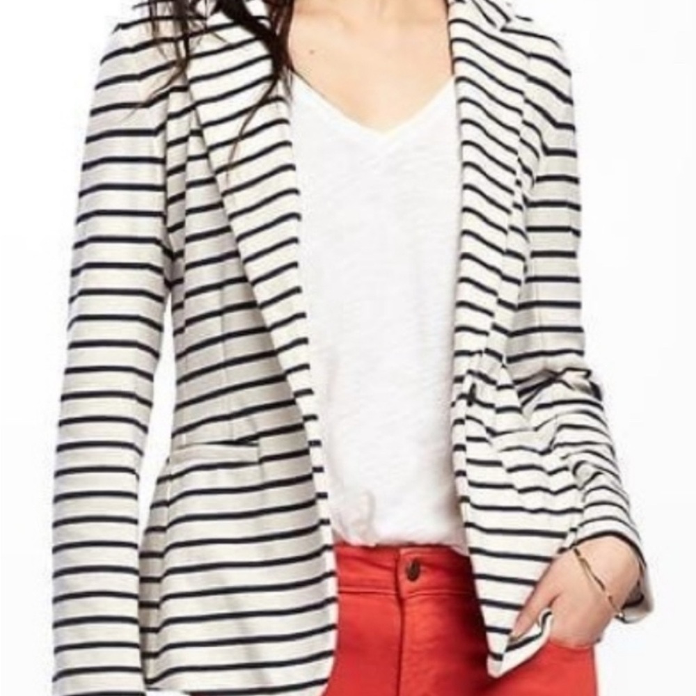Old Navy White and Black Striped Blazer